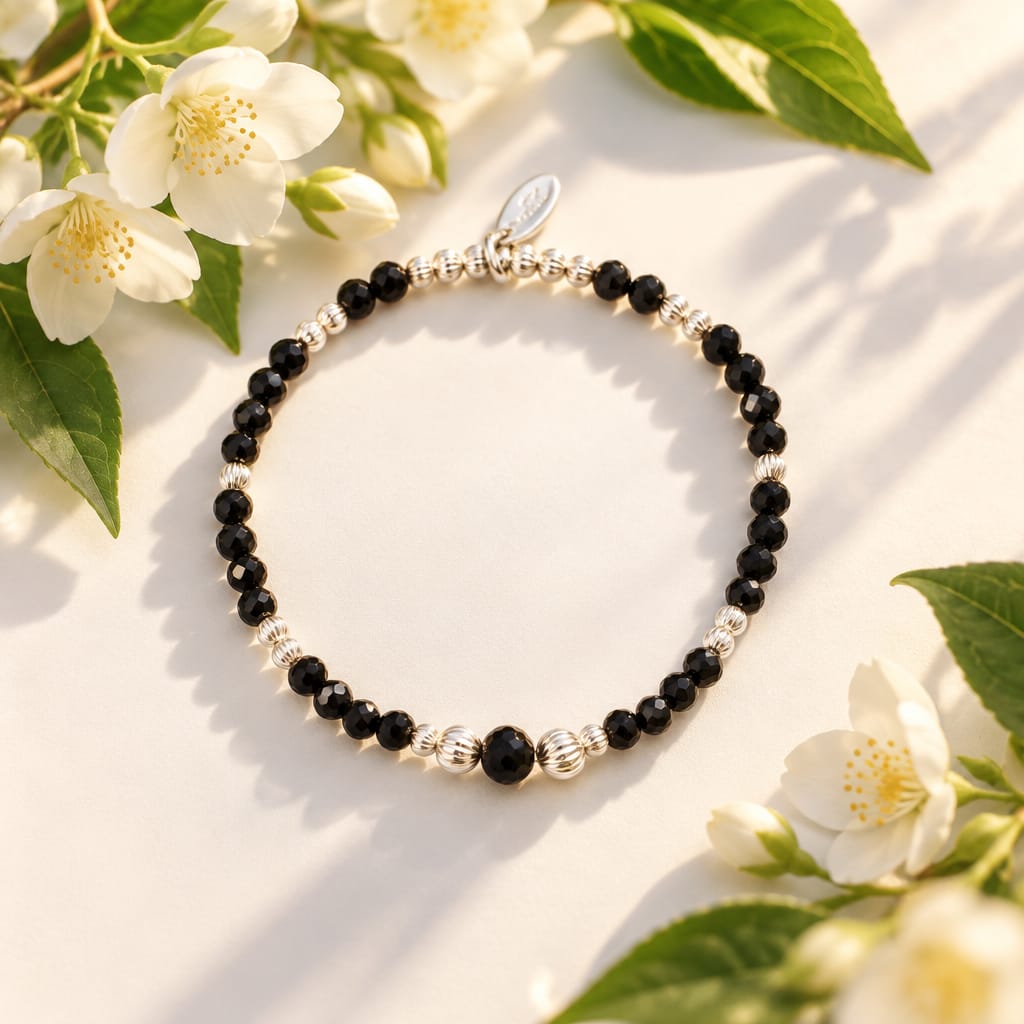 Black Spinel and Silver Bracelet