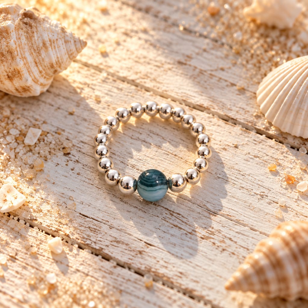 Blue Green Varigate Agate Ring