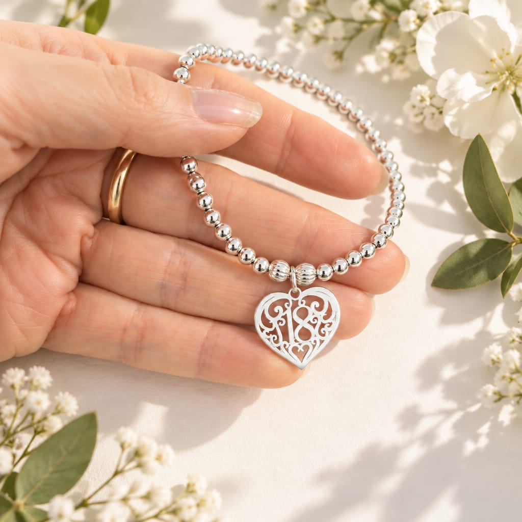Filigree '18' Heart Bracelet