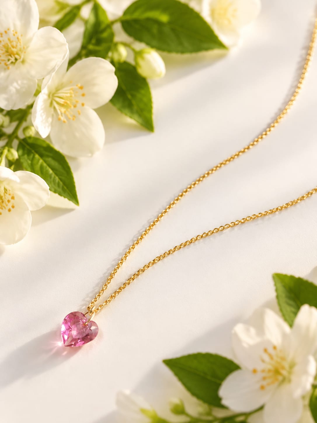 Pink Heart Crystal Gold Necklace