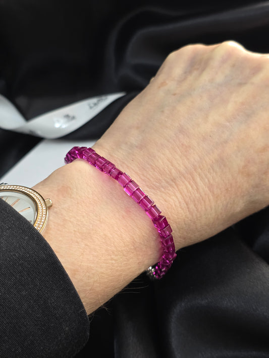 Fuchsia Pink Cube Crystal Bracelet
