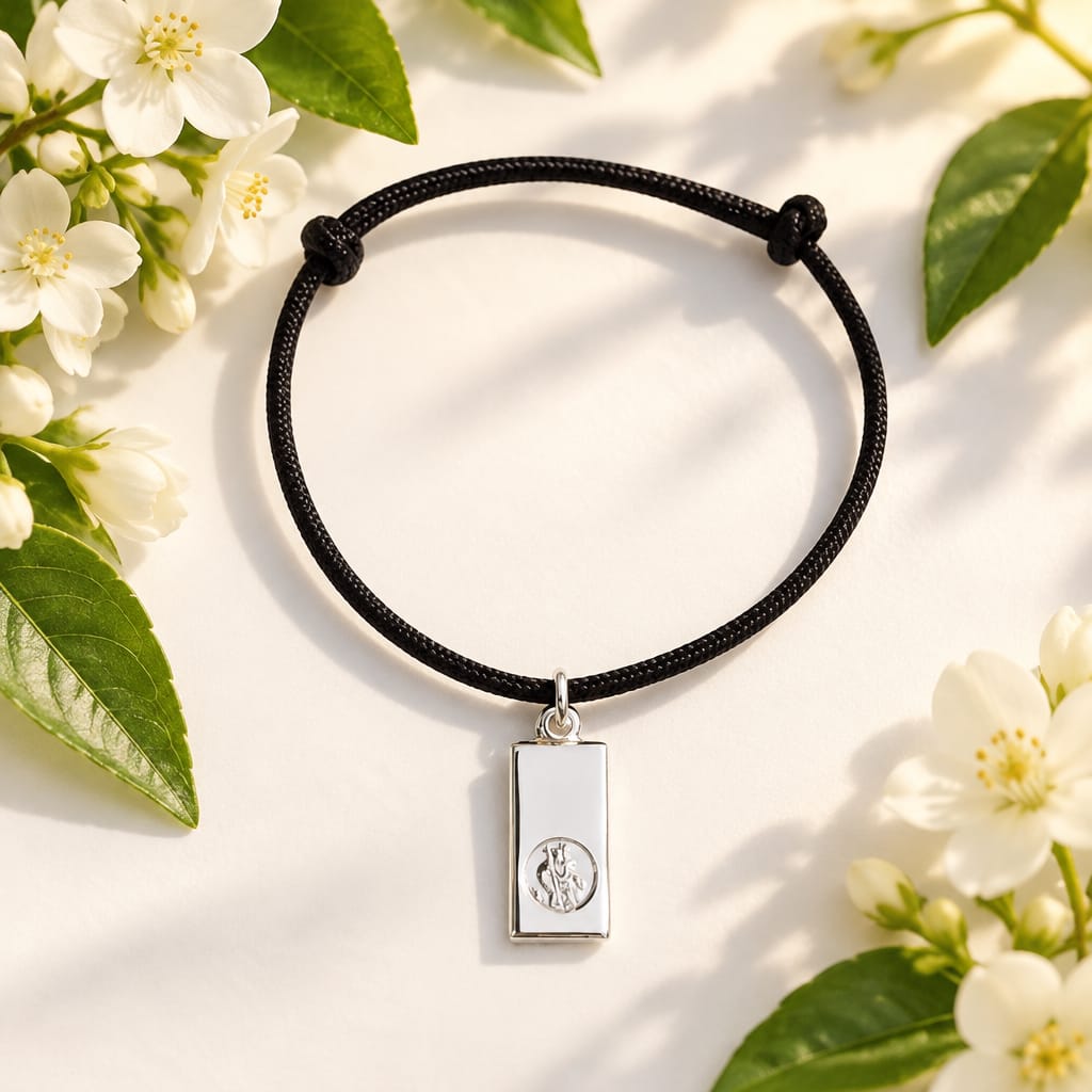 Men's Polished St Christopher Cord Bracelet