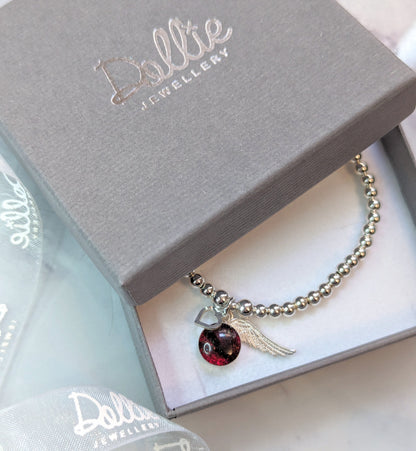 Beaded Ashes Bracelet with Oval Charm & Angel Wing
