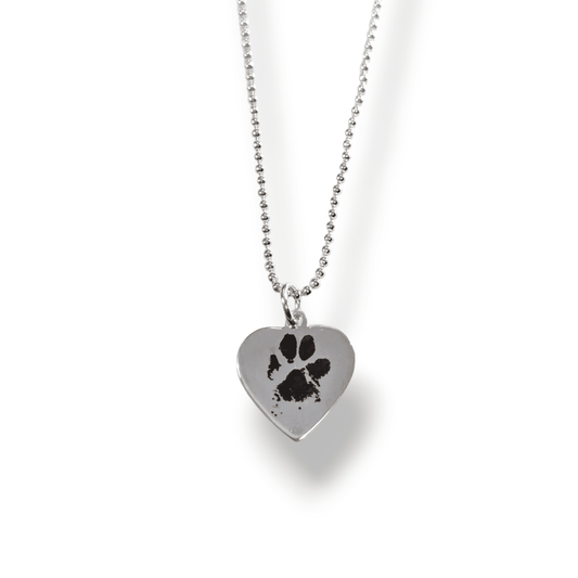 Engraved Paw Print Heart Necklace Dollie Jewellery