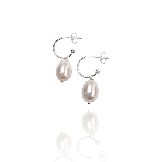 Classic White Pearl Drop Hoops