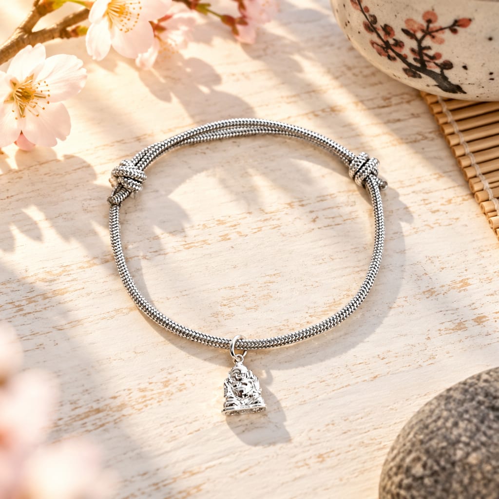 Silver Buddha Cord Bracelet