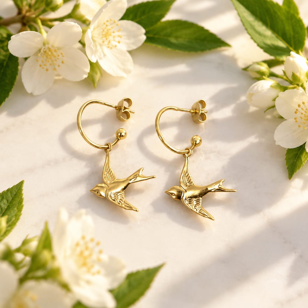Gold Bird Hoops