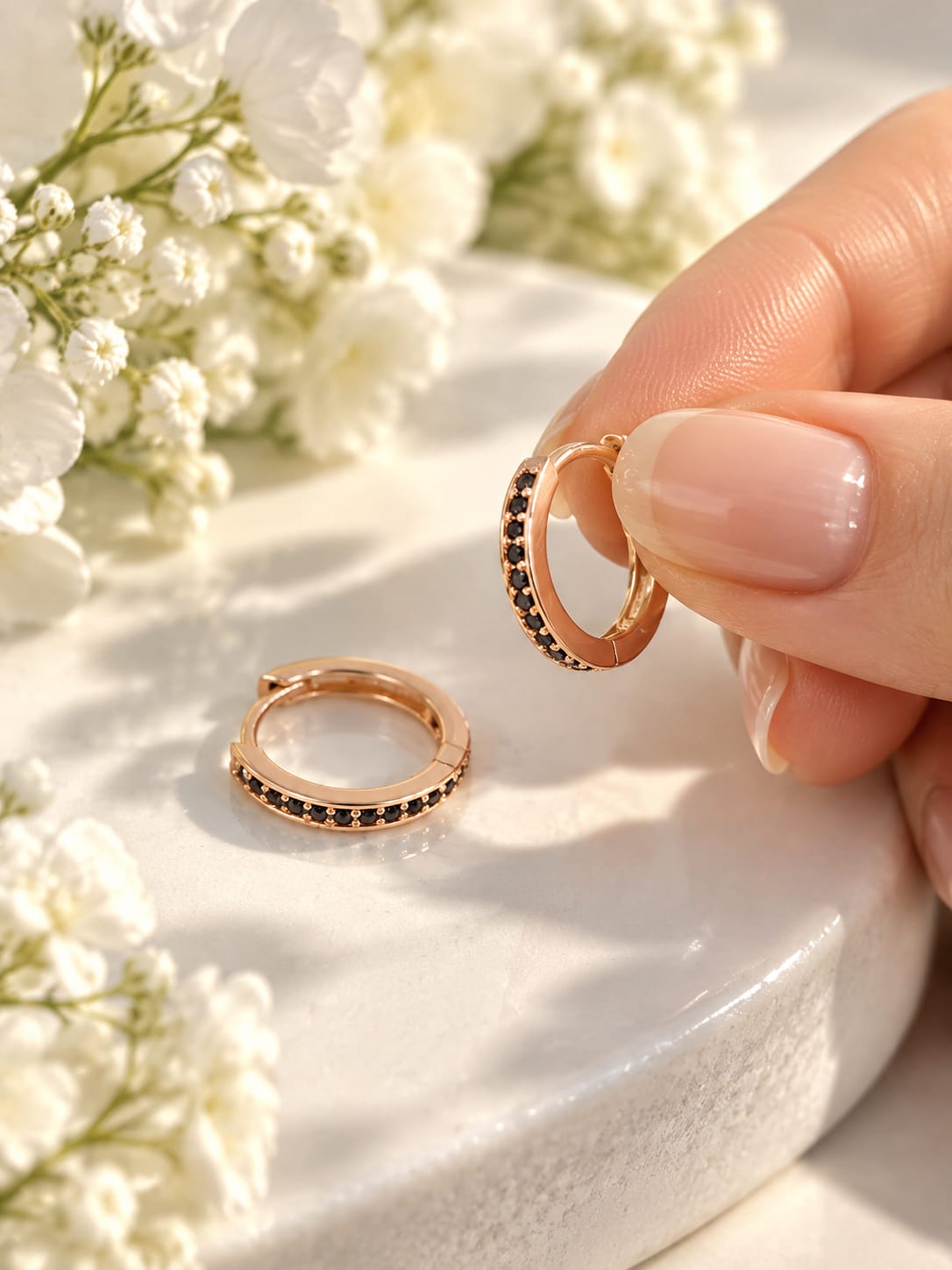 Rose Gold Garnet Huggies