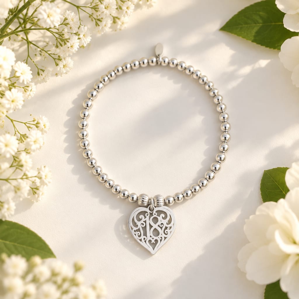Filigree '18' Heart Bracelet