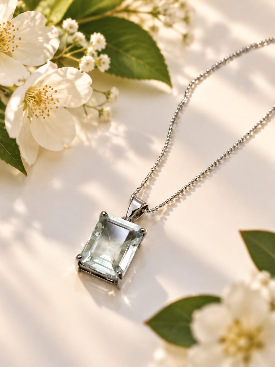 Green Amethyst Emerald Cut Necklace