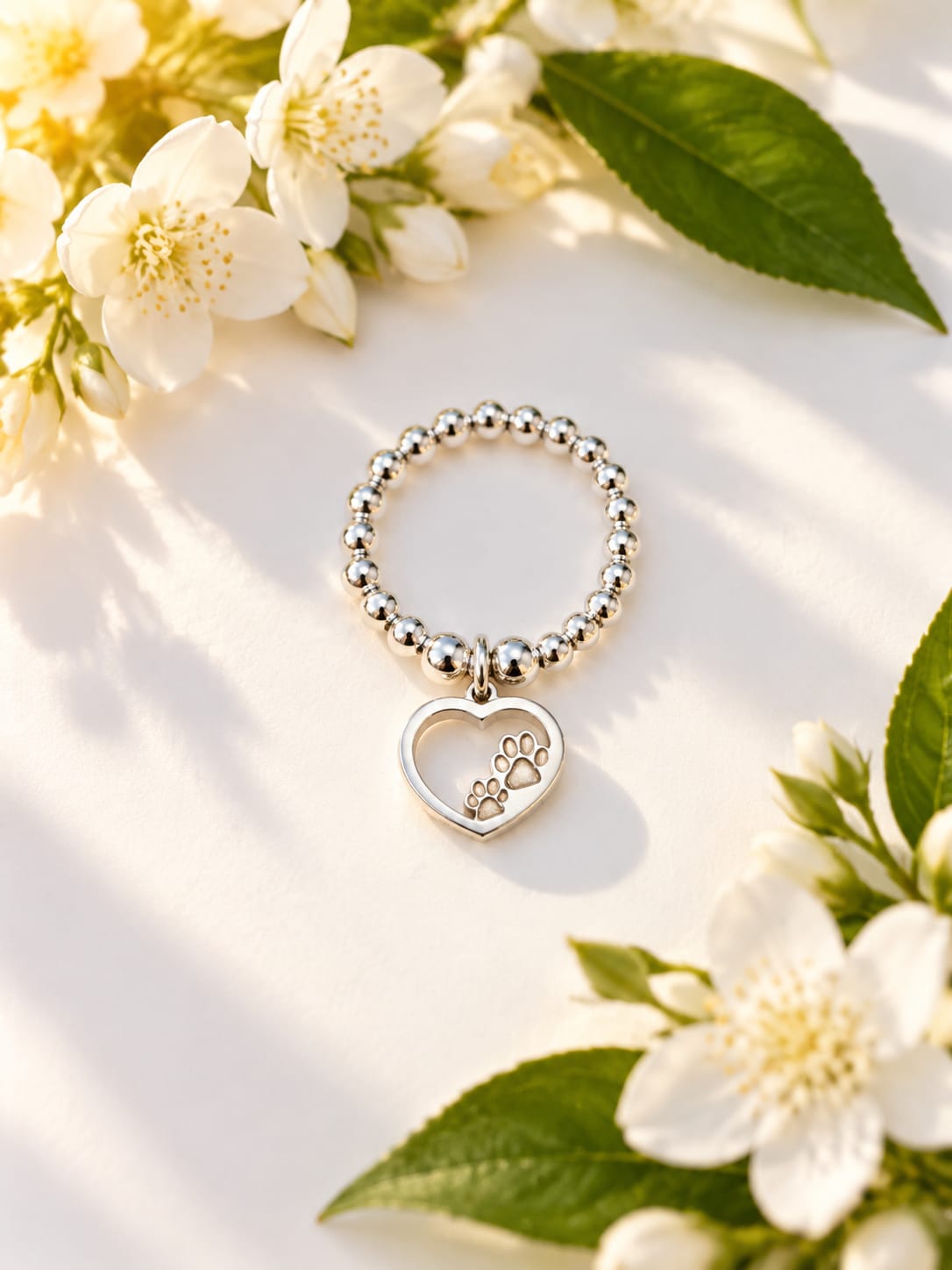 Open Heart Paw Print Ring