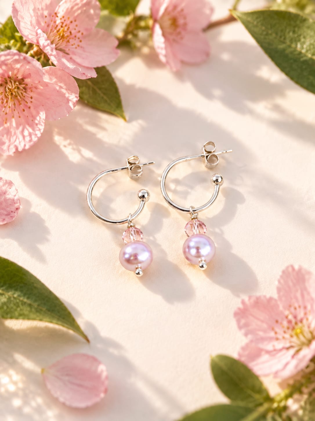 Pink Fresh Water Pearl Hoops
