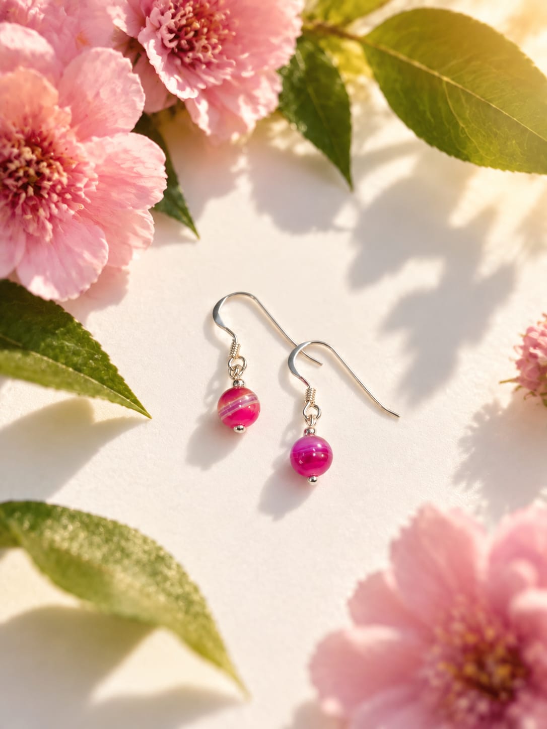Hot Pink Agate Hoops