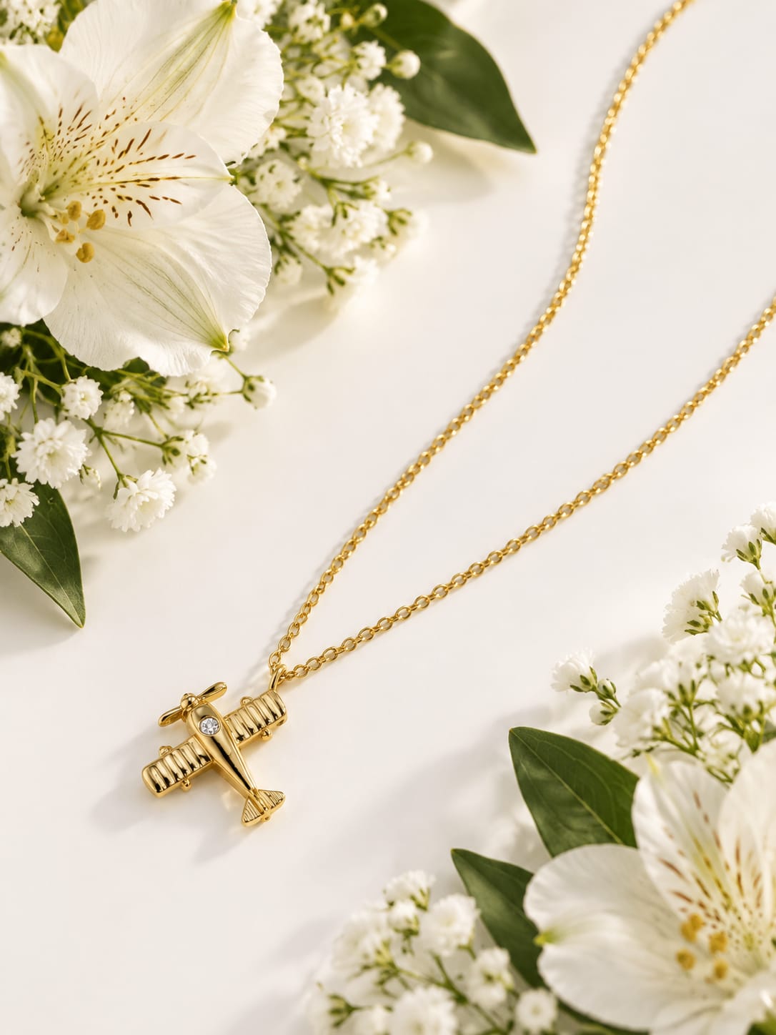 Gold Airplane Sparkle Necklace