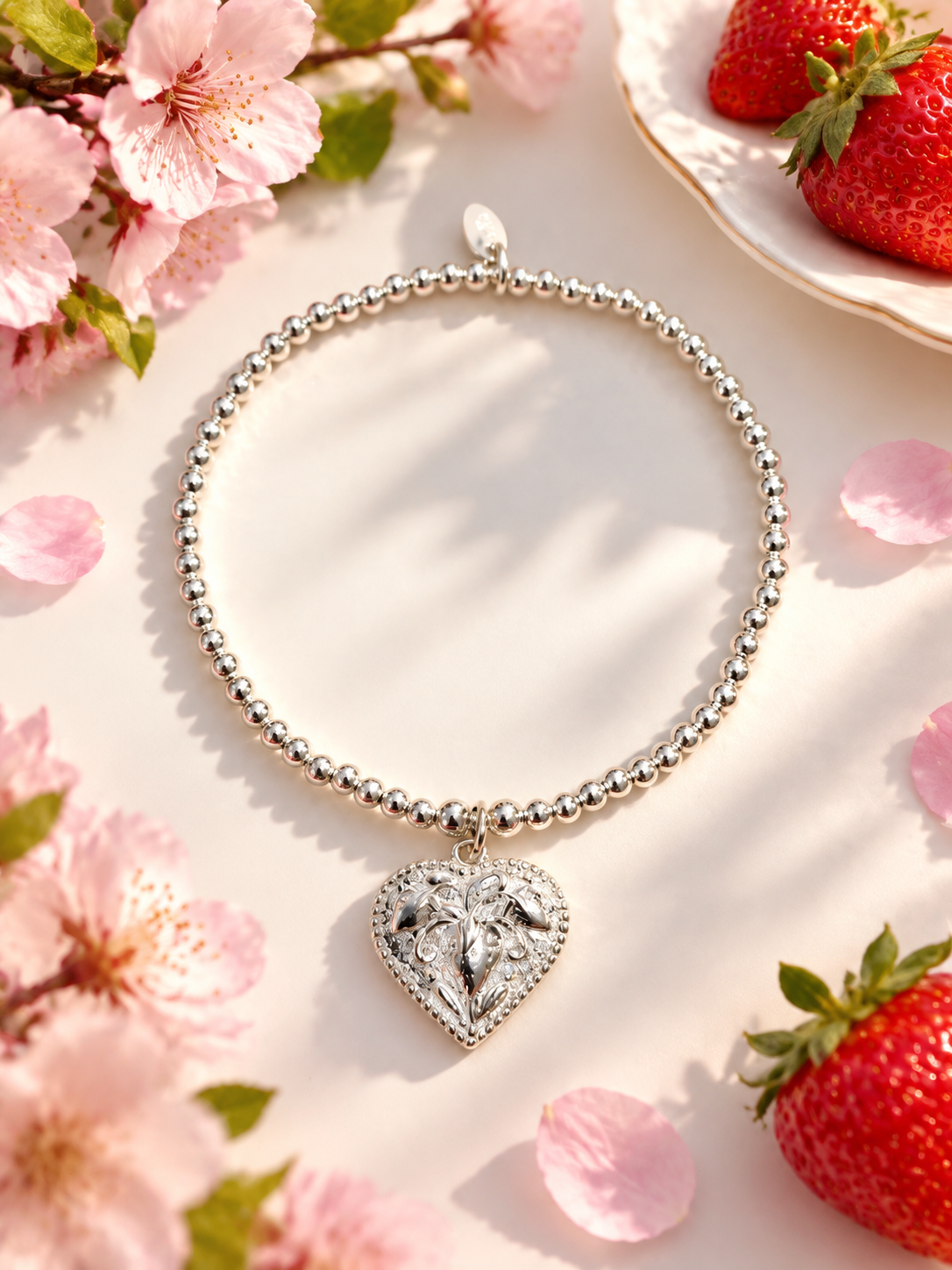 Silver Stawberry Heart Bracelet