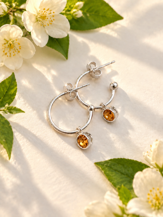 Silver Amber Topaz Hoops