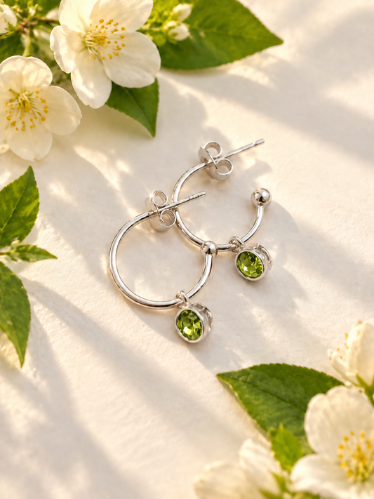 Silver Peridot Hoops
