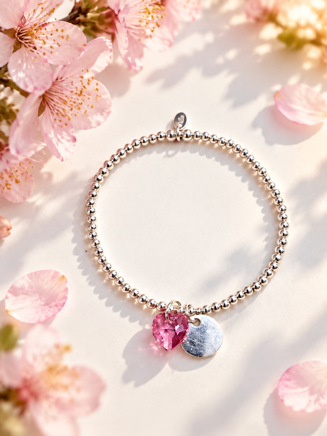 Pink Crystal Engravable Disc Bracelet