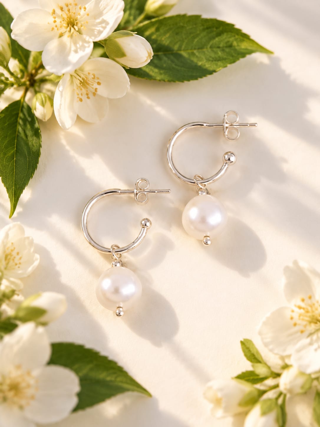 Silver Pearl Hoops